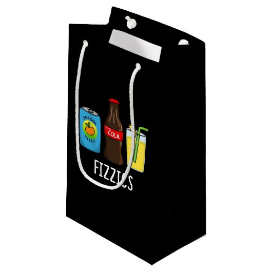 Petit Sac Cadeau Fizzics Funny Fizzy Cola Boissons Pun Dark BG (Devant Angle)