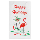 Petit Sac Cadeau Flamant rose de Noël Rouge Joyeux Joyeux Joyeux Jo (Dos)