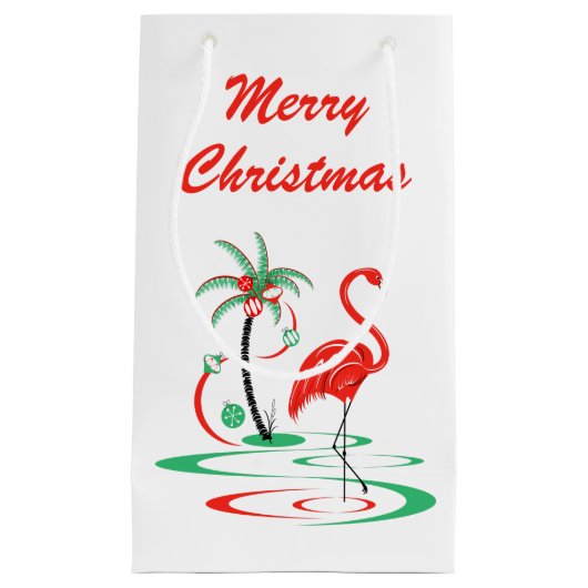 Petit Sac Cadeau Flamant rose de Noël rouge Joyeux Noël petit (Devant)