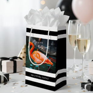 Petit Sac Cadeau Flamant rose Oser être différent Black Stripes Nom