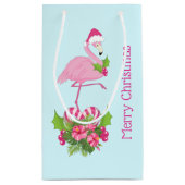 Petit Sac Cadeau Flamant rose rose en Santa Hat avec Sucre de canne (Dos)