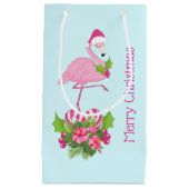Petit Sac Cadeau Flamant rose rose en Santa Hat avec Sucre de canne (Devant)
