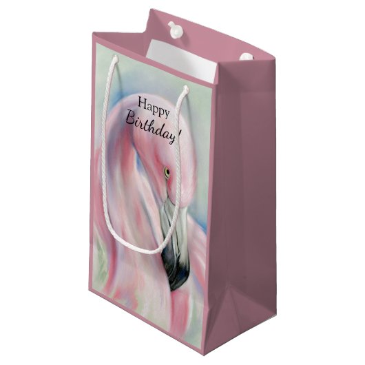 Petit Sac Cadeau Flamant rose rose Pastel Art (Devant Angle)
