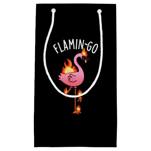 Petit Sac Cadeau Flamin go Funny Flamant rose Pun Dark BG (Devant)