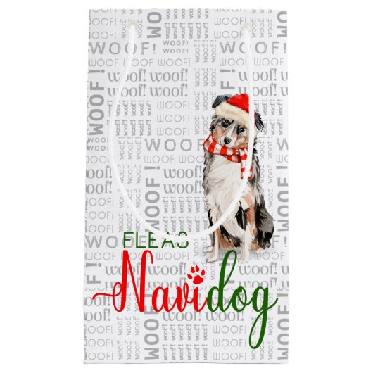 Petit Sac Cadeau Fleas Navidog Australian Shepherd Drôle Noël (Devant)