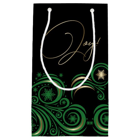 Petit Sac Cadeau Flèches et flocons de neige Bordure Green et Gold  (Devant)