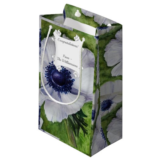 Petit Sac Cadeau Fleur d'anémone blanche avec le centre bleu de la (Devant Angle)