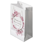 Petit Sac Cadeau Fleur de cerisier rose. Merci pour le mariage flor (Devant Angle)