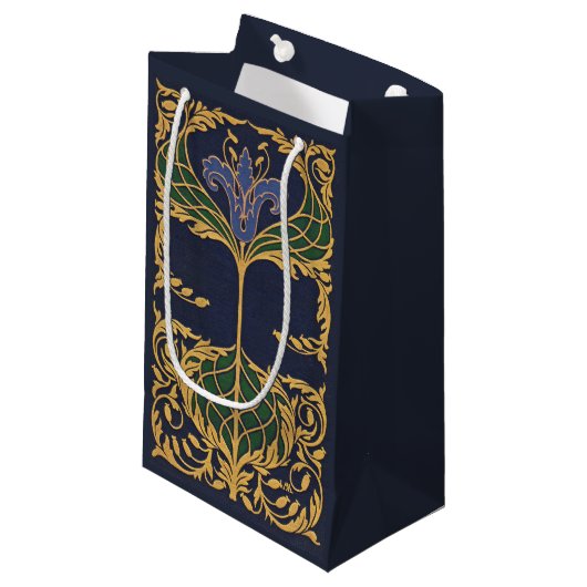 Petit Sac Cadeau Fleur de Lys Bleu Art Nouveau (Devant Angle)
