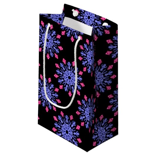 Petit Sac Cadeau Fleur de néon bleu et rouge (Devant Angle)