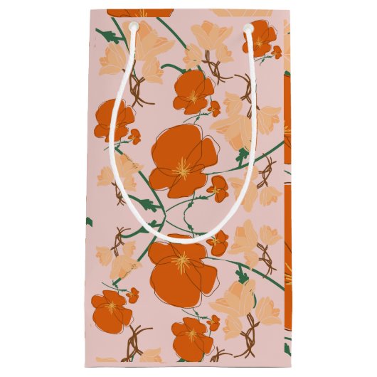 Petit Sac Cadeau fleur rose et orange (Devant)