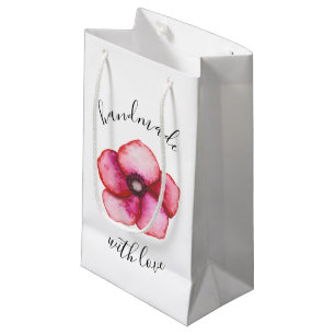 Petit Sac Cadeau Fleur rose simple d'aquarelle faite main avec