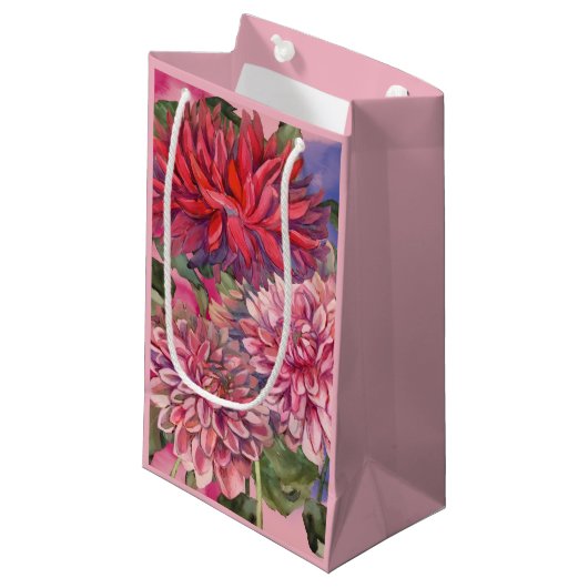 Petit Sac Cadeau fleurs dahlias (Devant Angle)