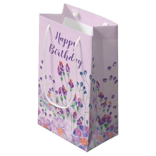 Petit Sac Cadeau Fleurs de Jardin d'anniversaire sur rose (Devant Angle)
