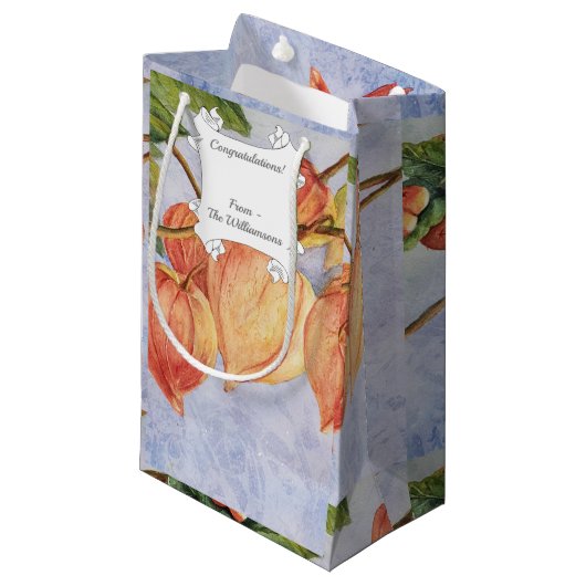 Petit Sac Cadeau Fleurs de lanternes chinoises orange (Devant Angle)