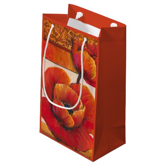 Petit Sac Cadeau Fleurs de pavot sur Tan et Arrière - plan orange (Dos Angle)