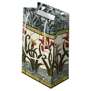 Petit Sac Cadeau Fleurs en verre souillé avec la frontière bronza