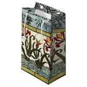 Petit Sac Cadeau Fleurs en verre tendu avec bordure en tan (Devant Angle)