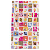 Petit Sac Cadeau fleurs mignonnes, oiseaux, motif de carrés de (Devant)