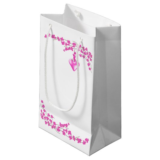 Petit Sac Cadeau Fleurs roses (Devant Angle)