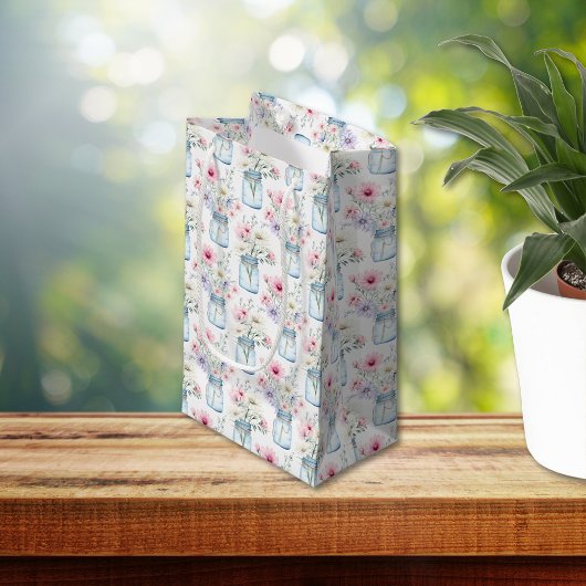 Petit Sac Cadeau Fleurs sauvages dans des pots Mason 