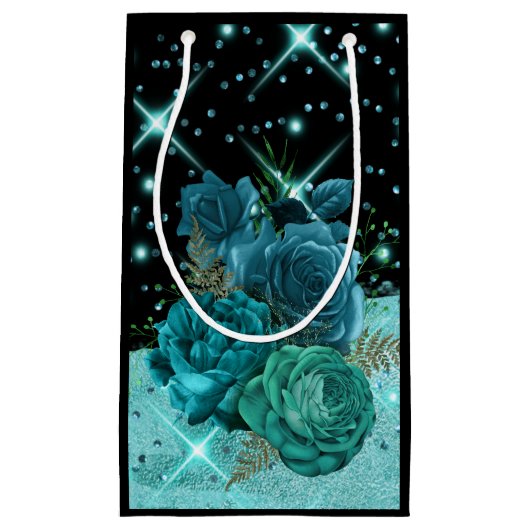 Petit Sac Cadeau Fleurs Turquoises Abstraites modernes, conception  (Devant)