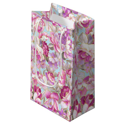 Petit Sac Cadeau Fleurs violettes (Devant Angle)