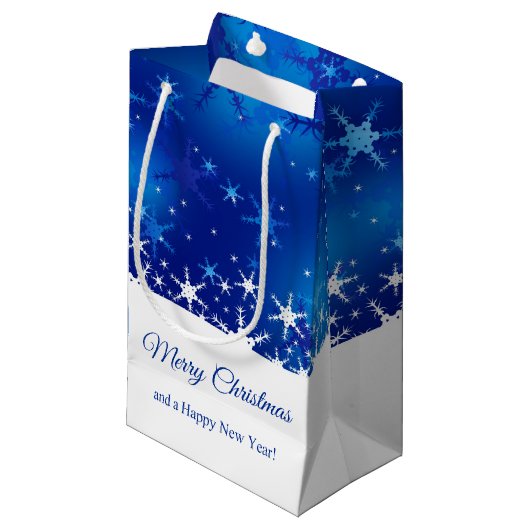 Petit Sac Cadeau Flocon de neige bleu d'hiver de Noël (Devant Angle)