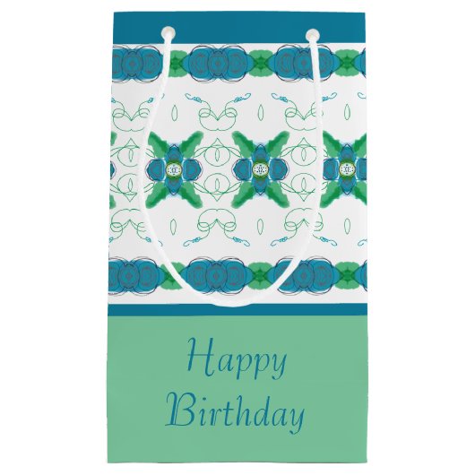 Petit Sac Cadeau Floral bleu turquoise (Devant)