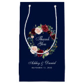 Petit Sac Cadeau Floral Bourgogne bleu Mariage Merci (Devant)