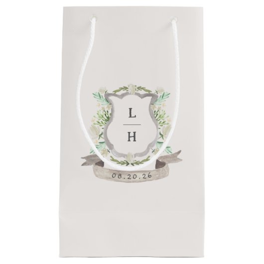 Petit Sac Cadeau Floral Crest Aquarelle Monogramme Mariage (Devant)