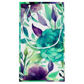 Petit Sac Cadeau Flores d'aquarelle bleu Rose pourpre (Dos)