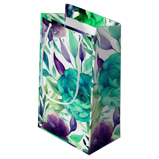 Petit Sac Cadeau Flores d'aquarelle bleu Rose pourpre (Dos Angle)