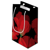 Petit Sac Cadeau Flueurs de Pavot Rouge sur Noir (Dos Angle)