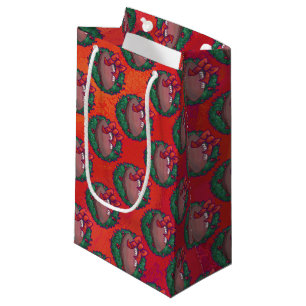 Petit Sac Cadeau Football de couronne de Noël en rouge