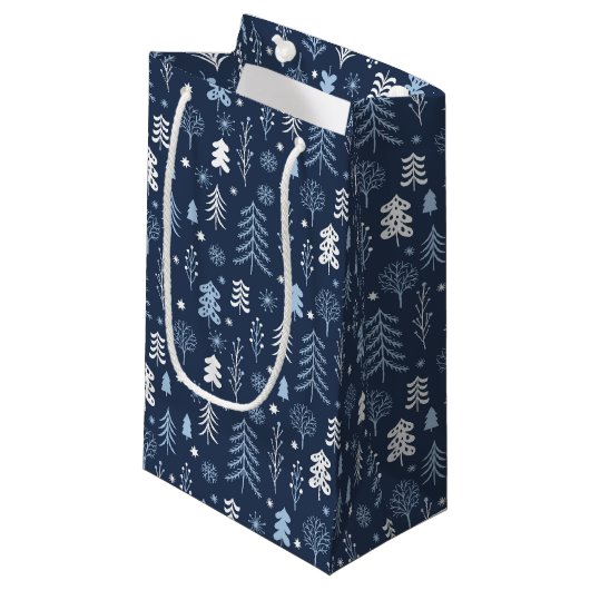 Petit Sac Cadeau Forêt de Noël bleue (Devant Angle)