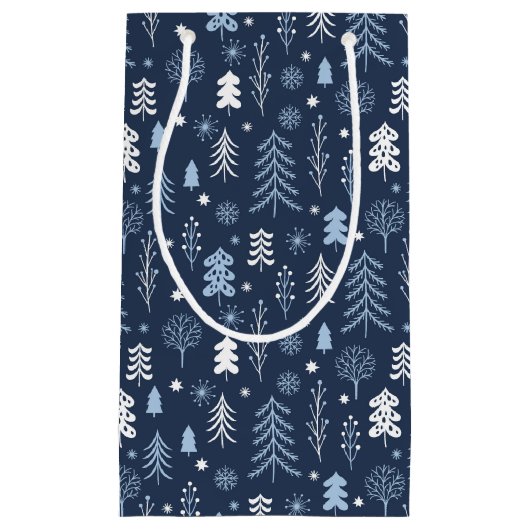 Petit Sac Cadeau Forêt de Noël bleue (Devant)