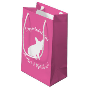 Petit Sac Cadeau Français Baby shower Buldog Français Rose