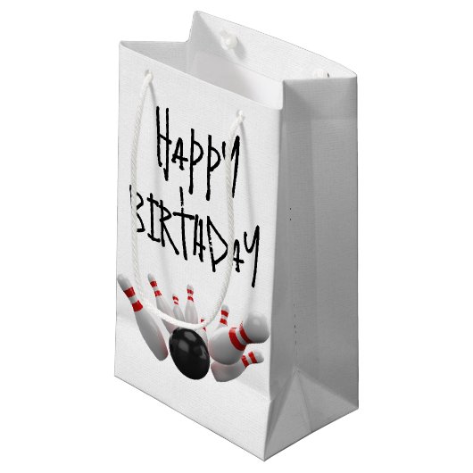 Petit Sac Cadeau Frappe De Bowling Anniversaire Sur Blanc (Devant Angle)