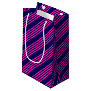Petit Sac Cadeau Fuchsia et bleu marine cinq bandes motif