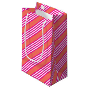 Petit Sac Cadeau Fuchsia et corail vivant cinq bandes motif