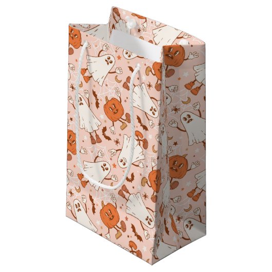 Petit Sac Cadeau Fun Retro Ghost & Jack-O-Lantern Motif (Devant Angle)