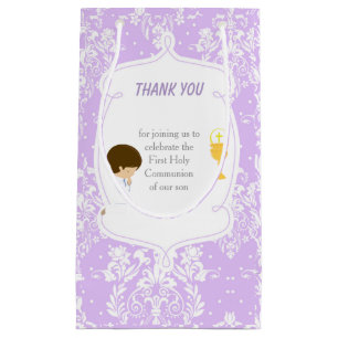 Petit Sac Cadeau Garçon brun Première Communion Damassé