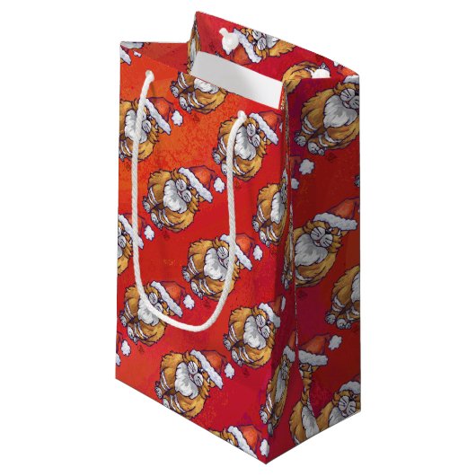 Petit Sac Cadeau Ginger Chat Noël Sur Rouge (Devant Angle)
