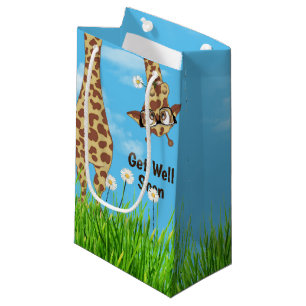 Petit Sac Cadeau Girafe avec lunettes en Herbe