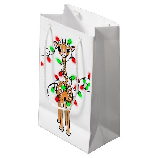 Petit Sac Cadeau Giraffe de vacances - scintillant rouge et vert lu (Devant Angle)
