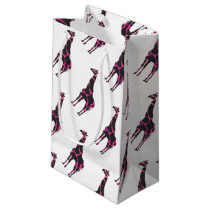 Petit Sac Cadeau Giraffe Rose chaud et Silhouette noire