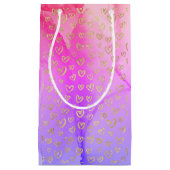 Petit sac cadeau Girly Purple Gold Hearts (Devant)