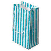 Petit Sac Cadeau Girly Turquoise Peint Stripes Monogramme et nom (Dos Angle)