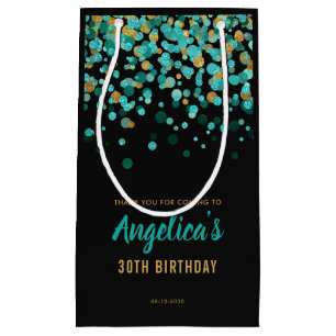 Petit Sac Cadeau Glam Turquoise Gold Parties scintillant Confetti B